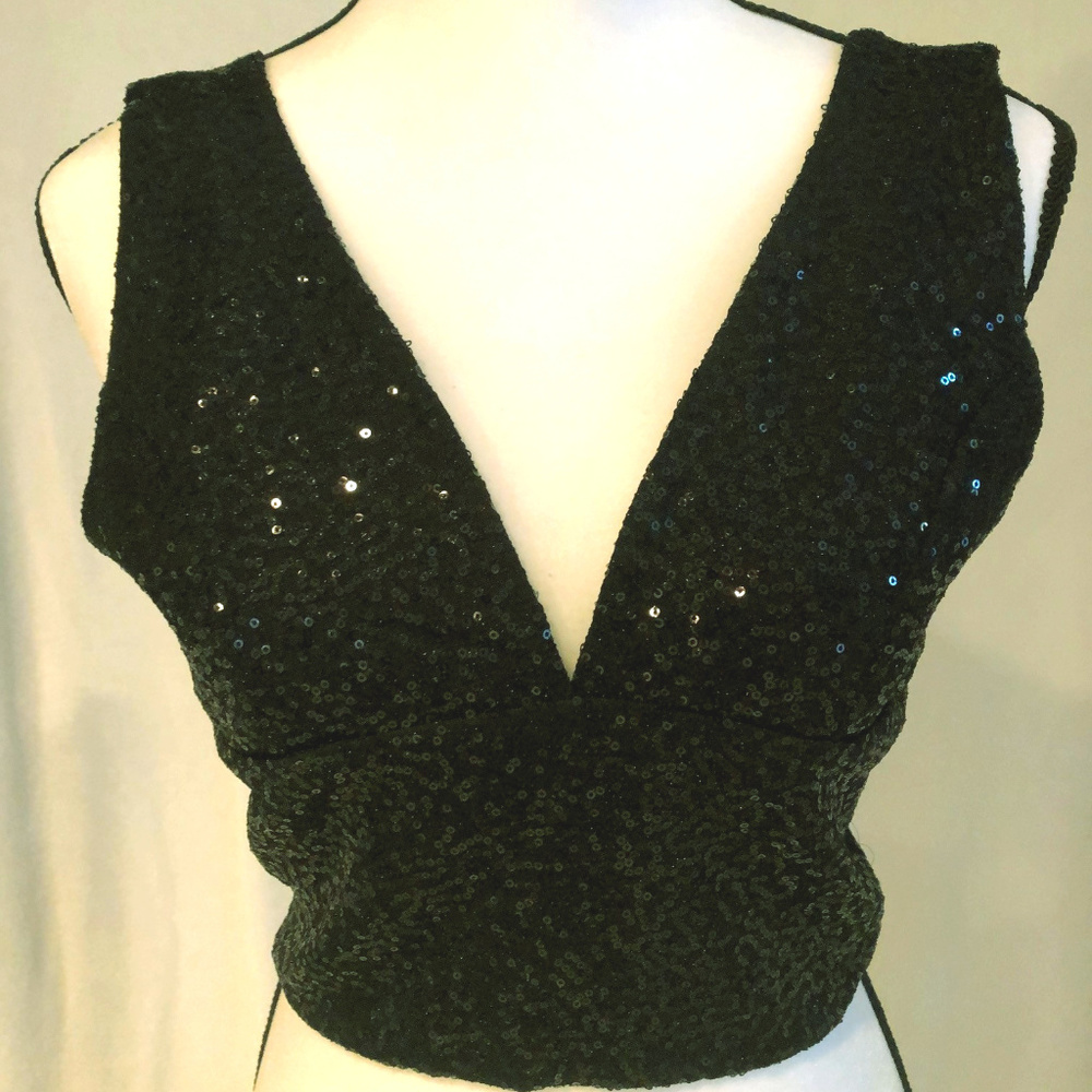 Aqua Womens Sequined V-Neck Tank Top Black